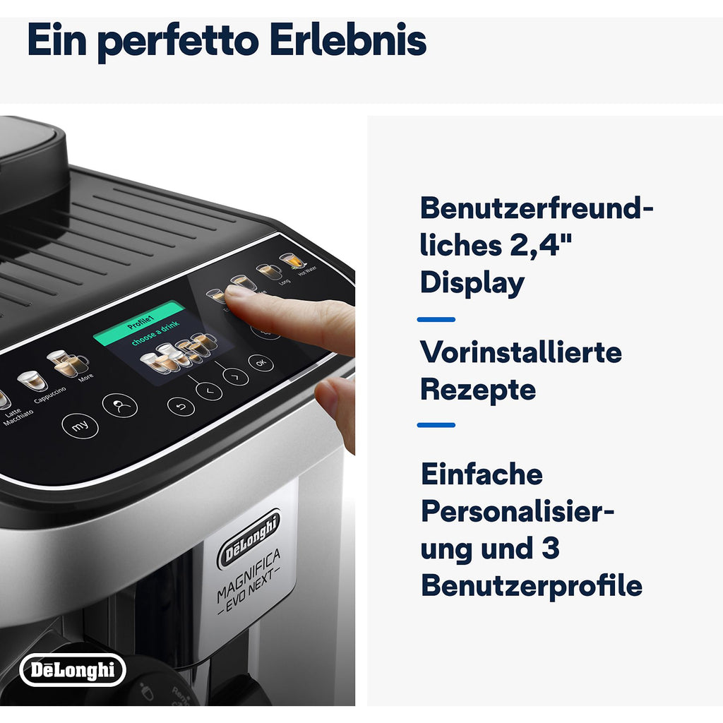 DELONGHI Magnifica Evo Next ECAM310.80.SB - 13 Rezepte, 3 Benutzerprofile, einfache Bedienung, Kaffeevollautomat Silber/Schwarz
