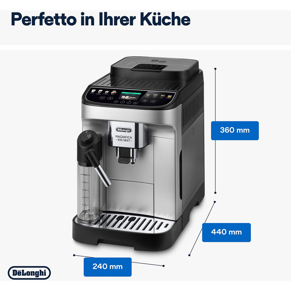 DELONGHI Magnifica Evo Next ECAM310.80.SB - 13 Rezepte, 3 Benutzerprofile, einfache Bedienung, Kaffeevollautomat Silber/Schwarz